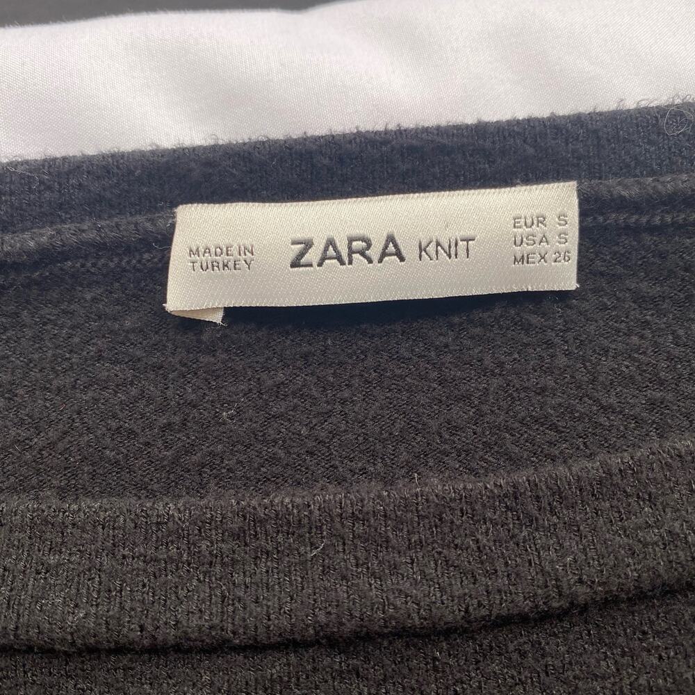 Zara Knit Black Flounce Sweater Bell Cuff Ruffle Shoulder Black Women Size Small - Picture 7 of 12